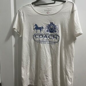 Ellen Tracy Cream and Blue Graphic Tee